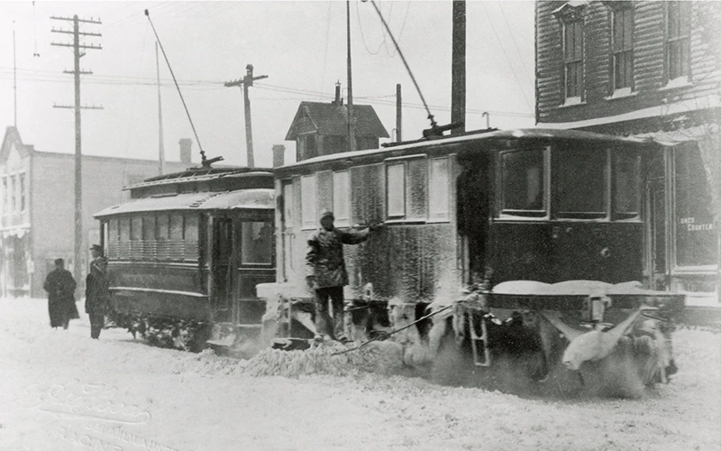 Racine, WI, TMER&L streetcar, TMER&L snow sweeper, State Street, Racine Racine Transit Center, 1909
