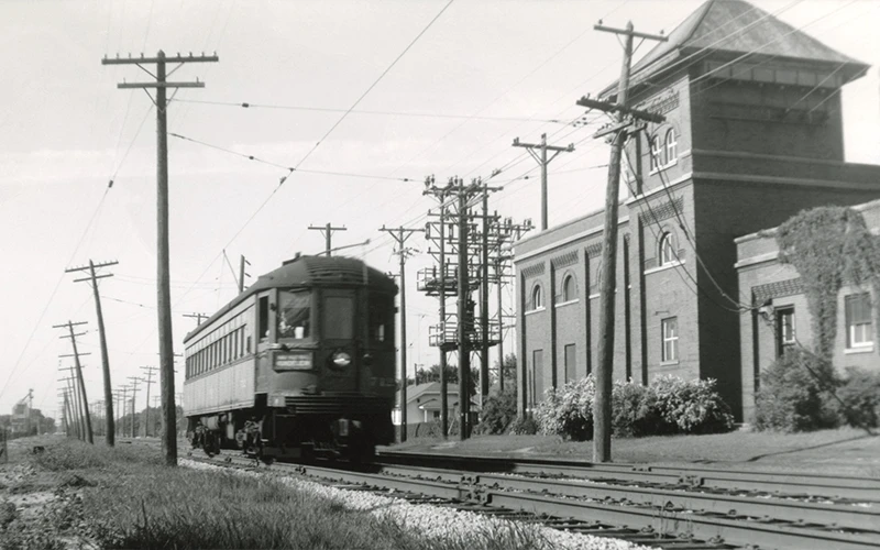 Racine, WI, North Shore Line, CNS&M, Taylor Avenue, substation, West Boulevard, July 1959